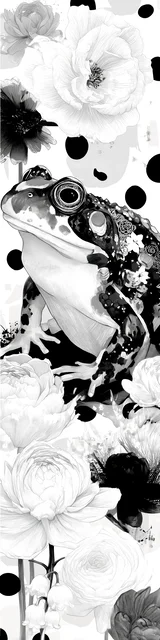 Free printable frog bookmark to color featuring a dark frog on light flowers